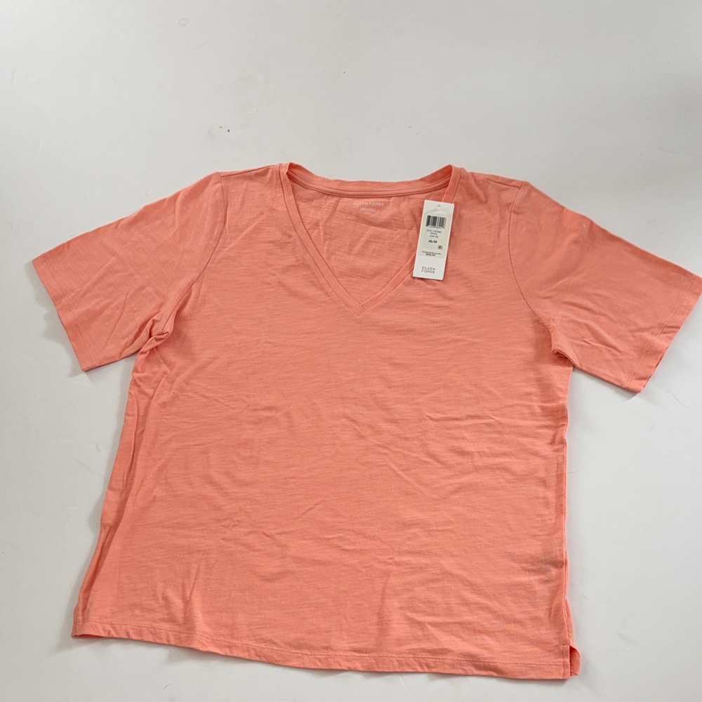 Eileen Fisher Coral V-Neck Short Sleeve Top
